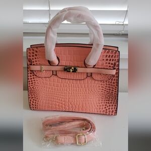 Elegant Pink Crocodile-Embossed Handbag/Crossbody New